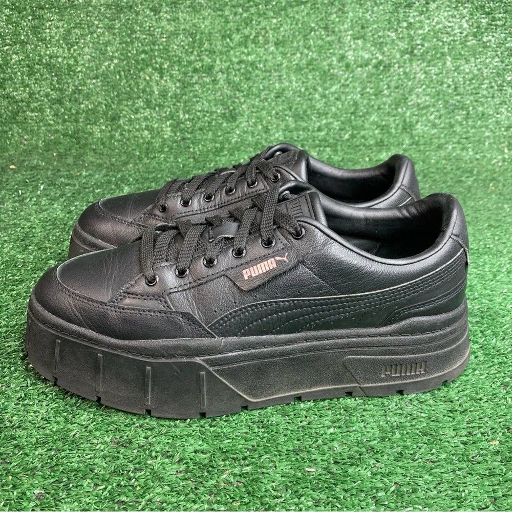 Puma Mayze Platform Womens Size 10 Black Leather Athletic Walking Shoes Sneakers